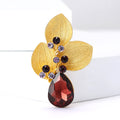 Matte Gold Alloy Three Leaf Rhinestone Brooch For Women view 1