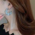 Aquamarine Beaded Geometric Hoop Stud Earrings Fresh French Coastal Vacation Style view 2