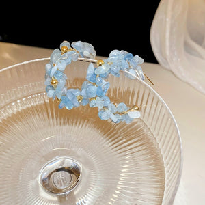 Aquamarine Beaded Geometric Hoop Stud Earrings Fresh French Coastal Vacation Style