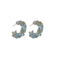 Aquamarine Beaded Geometric Hoop Stud Earrings Fresh French Coastal Vacation Style view 5