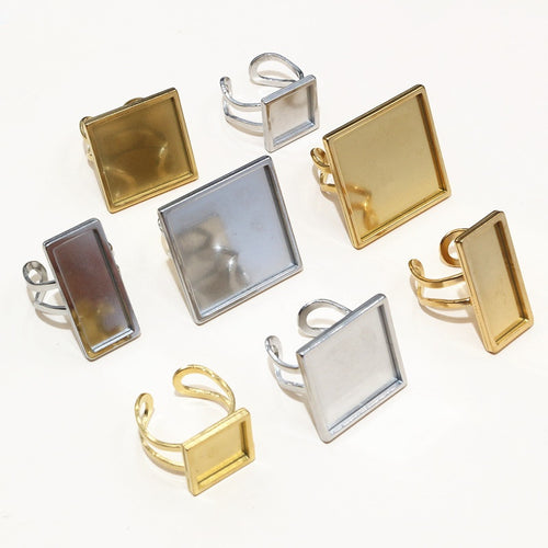 Thickened Stainless Steel Square Rectangle Gemstone Ring Base Settings For DIY Jewelry Accessories