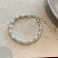 French Luxe Faux Pearl And Silver Geometric Beaded Bracelet For Elegant Daily Style view 4