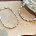 French Luxe Faux Pearl And Silver Geometric Beaded Bracelet For Elegant Daily Style view 3