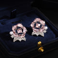 Elegant Pink Rose Flower Crystal Rhinestone Pearl Stud Earrings Light Luxury Alloy Silver Needle Earrings view 4