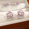 Elegant Pink Rose Flower Crystal Rhinestone Pearl Stud Earrings Light Luxury Alloy Silver Needle Earrings view 2