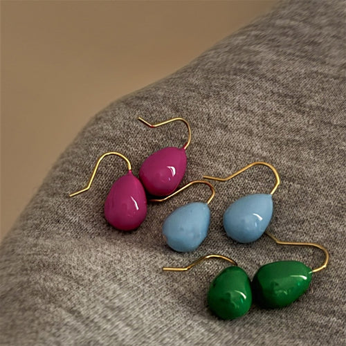 French Sweet Style Rainbow Enamel Teardrop Copper Earrings For Women Light Luxury Niche Jewelry