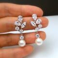 Fashion Bridal Earrings, Versatile Mid Length Faux Pearl Leaf Floral Earrings For Women view 1