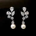 Fashion Bridal Earrings, Versatile Mid Length Faux Pearl Leaf Floral Earrings For Women view 5