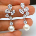 Fashion Bridal Earrings, Versatile Mid Length Faux Pearl Leaf Floral Earrings For Women view 3