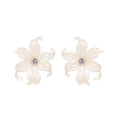 Luxury White Pearl Acrylic Iris Flower Zircon Center Statement Stud Earrings view 5