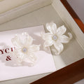 Luxury White Pearl Acrylic Iris Flower Zircon Center Statement Stud Earrings view 3
