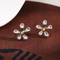 Elegant Korean Style Two Tone Alloy Flower Studs With Gold Center Lightweight Vintage Metal Earrings view 4