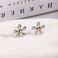 Elegant Korean Style Two Tone Alloy Flower Studs With Gold Center Lightweight Vintage Metal Earrings view 3