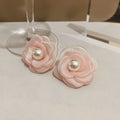Fairy Pink Lace Flower Earrings With Mesh Tassel And Pearl, Sweet Summer Fresh Style Ear Jewelry view 3