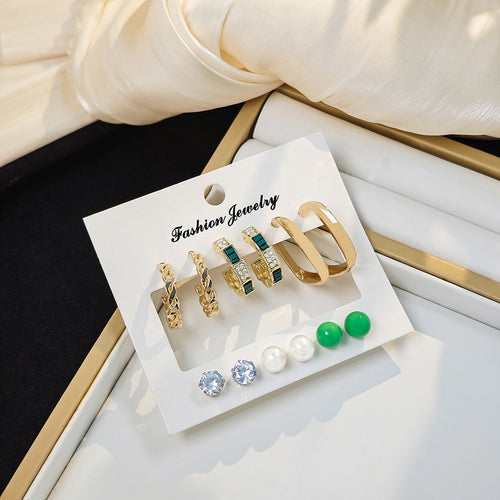 Elegant Luxury Geometric Oval Hollow Rhinestone Alloy Tassel Drop Hoop Pearl Stud Earrings