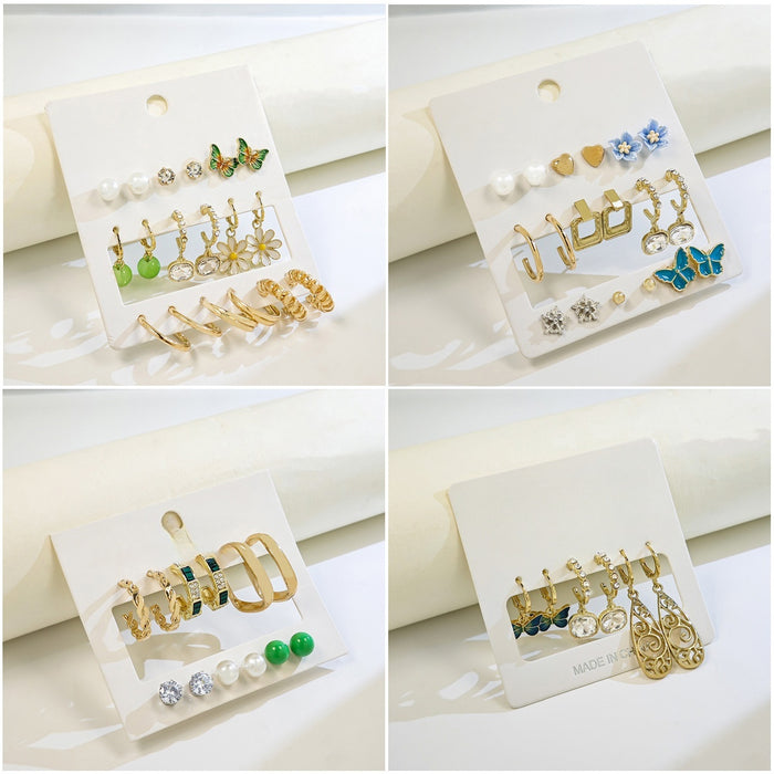 Elegant Luxury Geometric Oval Hollow Rhinestone Alloy Tassel Drop Hoop Pearl Stud Earrings