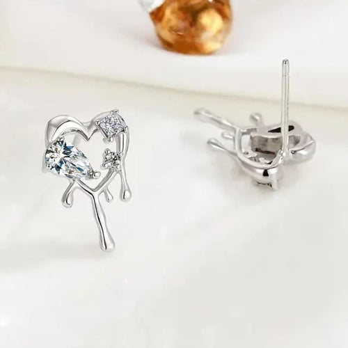 Cool Girl Melting Heart Stud Earrings Sweet Punk Design Statement Jewelry For Women