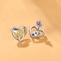 Korean Japanese Heart Stud Earrings Sunflower Two Tone Micro Pave Hollow Jewelry view 3