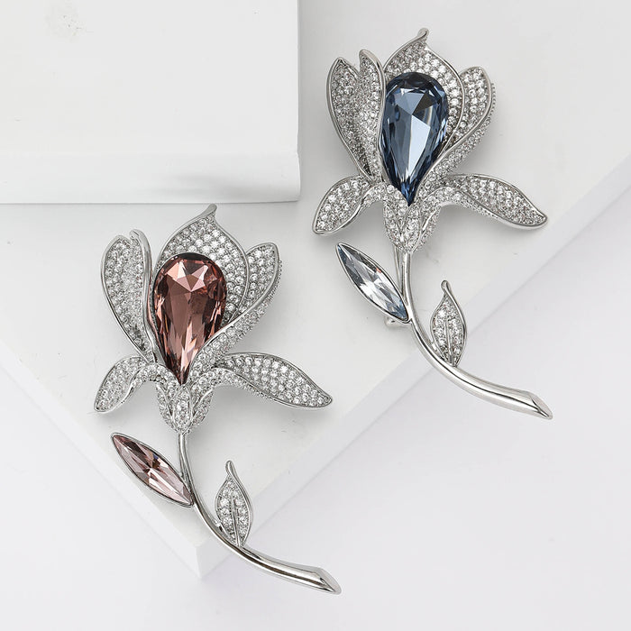 Copper Zircon Lily Flower Brooch For Fashion Womens Apparel