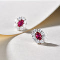 Exquisite Simulated Ruby Oval Stud Earrings, Fashion Temperament Jewelry For Women view 3