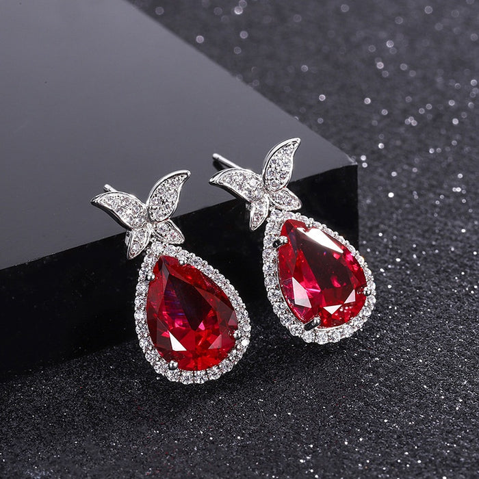 Vintage Water Drop Butterfly Stud Earrings, European American Fashion Elegant Women's Ear Jewelry