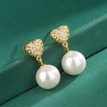 French Light Luxury Heart Stud Earrings With Faux Pearl Vintage Elegant Jewelry For Women view 1