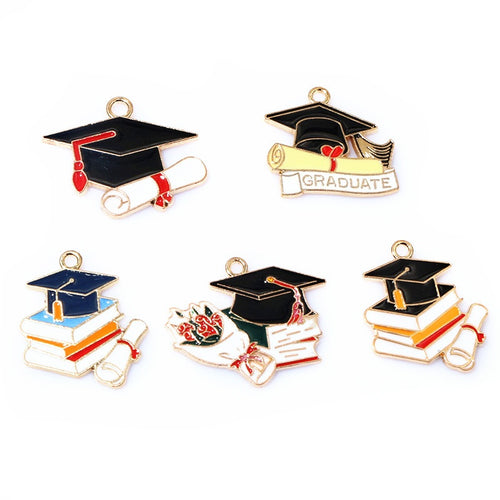 Graduation Cap Enamel Charm Pendant, DIY Earrings Necklace Jewelry Making Accessories