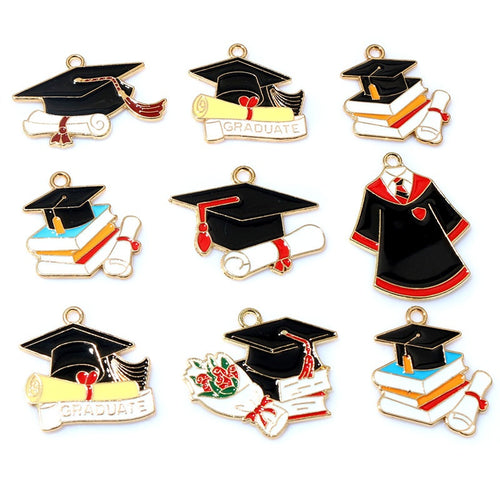 Graduation Cap Enamel Charm Pendant, DIY Earrings Necklace Jewelry Making Accessories