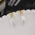 Light Luxury Two Tone Alloy Heart Studs With Silver Wing Feather Dangles Elegant Metal Drop Earrings view 3