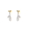 Light Luxury Two Tone Alloy Heart Studs With Silver Wing Feather Dangles Elegant Metal Drop Earrings view 5
