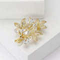 Copper Zircon Three Leaf Brooch Pin For Women's Clothing view 3