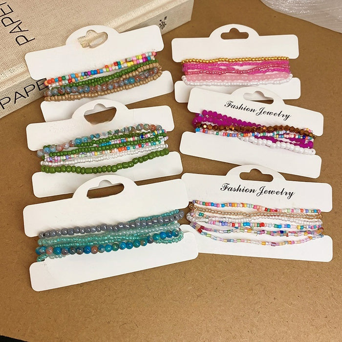Bohemian Layered Glass Beaded Bracelet Seven Piece Geometric Round Line Jewelry