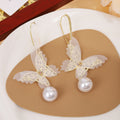 Elegant Women's Mesh Fabric Butterfly Pearl Drop With Rhinestone Zircon Alloy Hook Bridal Earrings view 3