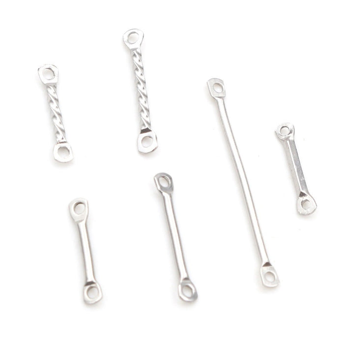 Stainless Steel Round Bar Connectors With Double Holes For DIY Hair Stick Earrings