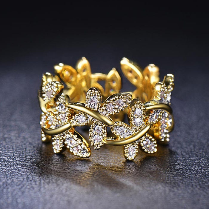 Korean Floral Ring With Butterfly Leaf Branch Vine Design, Fashion Open Finger Jewelry