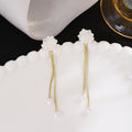 Elegant French Vintage White Flower Pearl Tassel Drop Alloy Long Chain Dangle Jewelry Earrings view 4