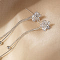 Elegant Korean Style Rhinestone Flower Long Tassel Drop Alloy Stud Earrings view 3