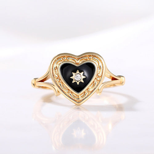 Fashion Gold Dark Gothic Heart Resin Ring Light Luxury Women's Statement Finger Jewelry