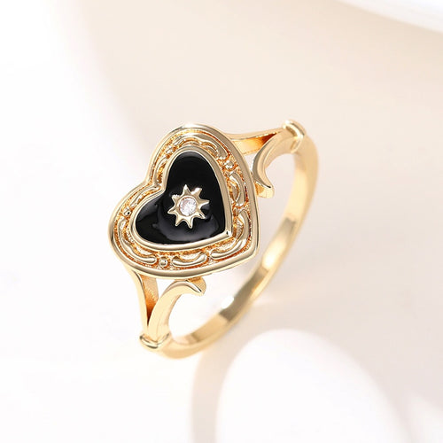 Fashion Gold Dark Gothic Heart Resin Ring Light Luxury Women's Statement Finger Jewelry