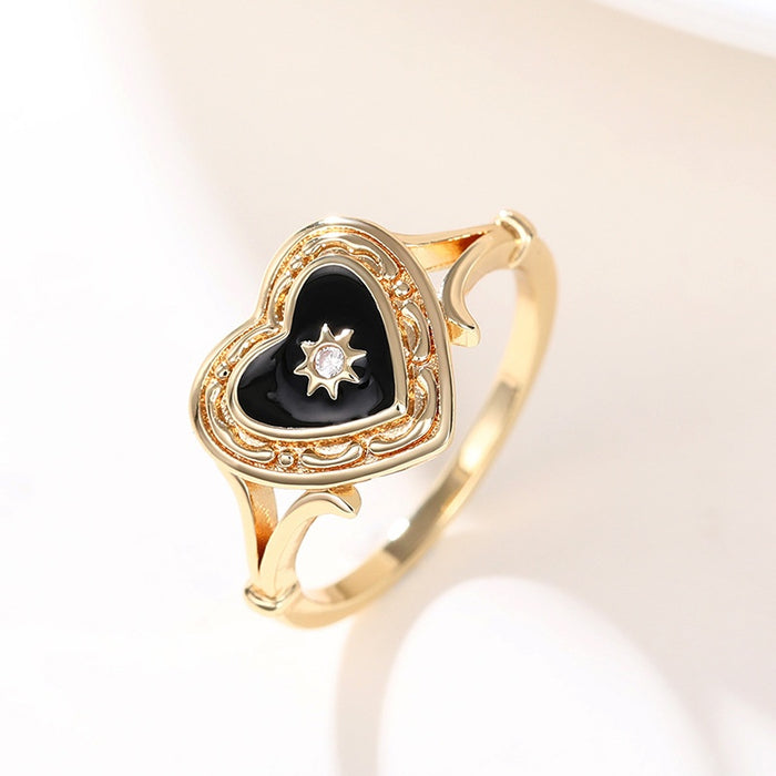 Fashion Gold Dark Gothic Heart Resin Ring Light Luxury Women's Statement Finger Jewelry