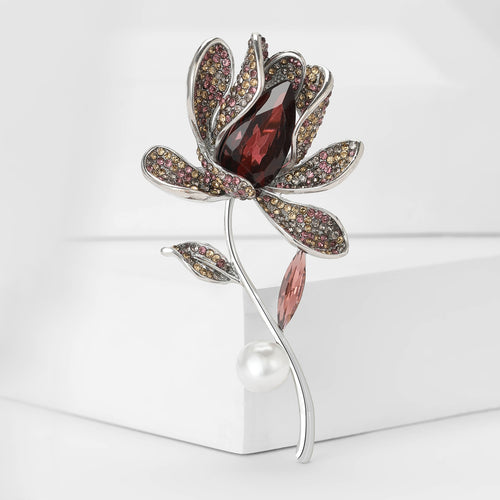 Alloy Rhinestone Pearl Orchid Brooch Pin For Women's Apparel