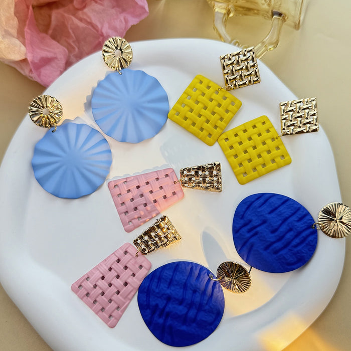 Colorful Geometric Acrylic Disc Irregular Oval Hollow Square Alloy Metal Drop Statement Earrings