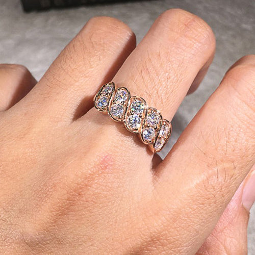 Hip Hop Full Rhinestone Sparkling Wide Band Ring Luxury Shiny Statement Finger Jewelry