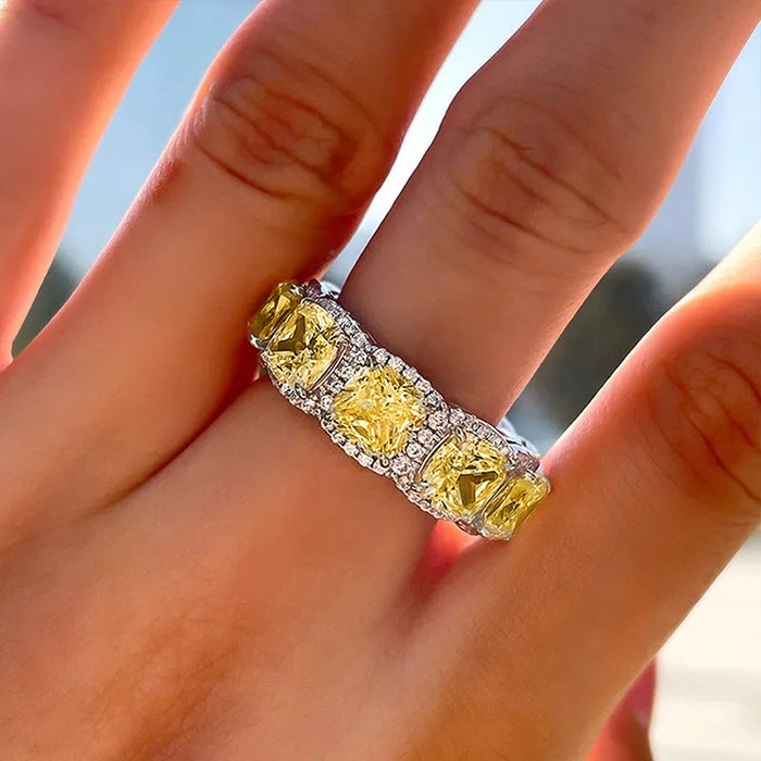 Luxury Princess Series Square Rhinestone Band Ring, Elegant European American Women's Jewelry