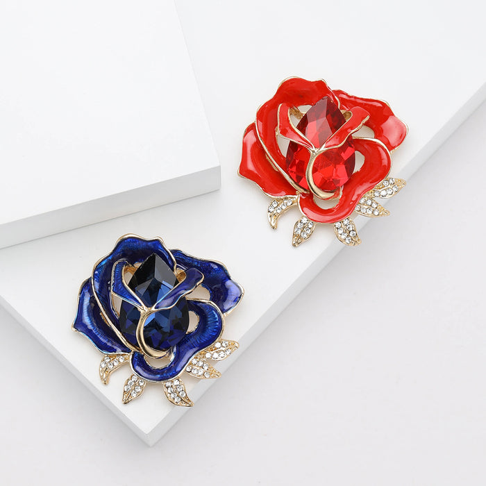 Elegant Alloy Enamel Rose Flower Brooch For Women's Garments