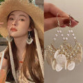 Bohemian Teardrop Feather Seed Bead Tassel Drop Earrings Vintage Ethnic Vacation Style Jewelry view 4