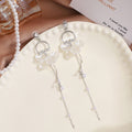 Elegant Light Luxury Shell Flower Rhinestone Hoop Long Tassel Pearl Chain Alloy Stud Earrings view 2