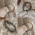 Vintage Bohemian Faux Crystal Rice Beaded Bracelet For Women With Geometric Round Line Design view 1