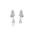Elegant Hollow Butterfly Rhinestone Zircon Alloy Stud Earrings With Grey Faux Pearl Drop Luxury Earrings view 5