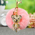 Jeweled Fox, Tiger and Sheep Faux Fur Pom Pom Keychains view 1